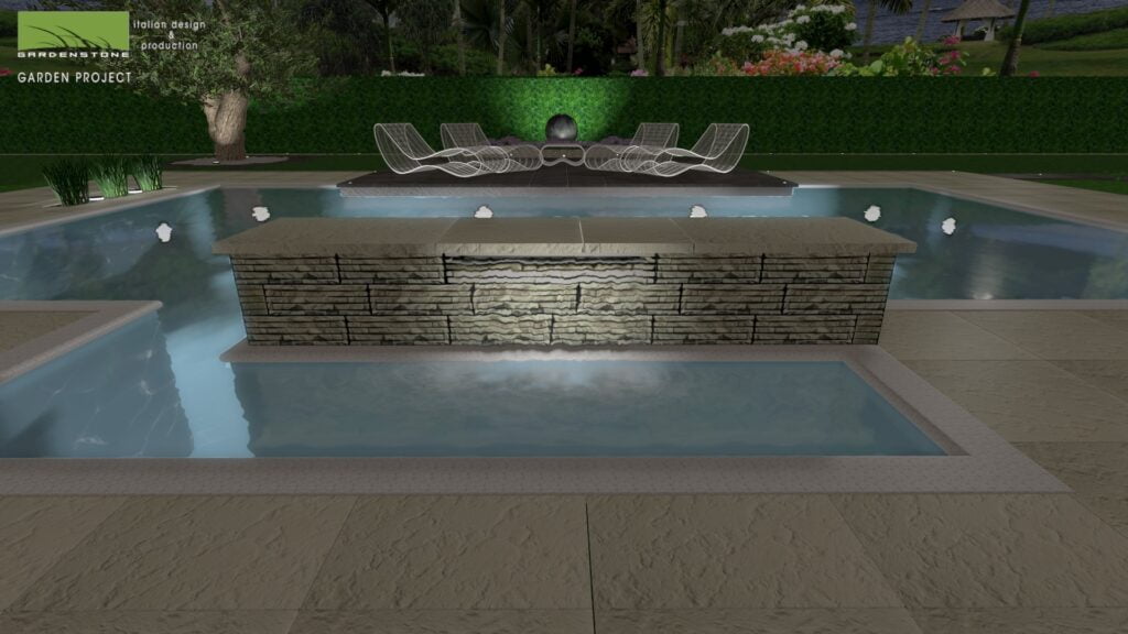 rendering giardino piscina